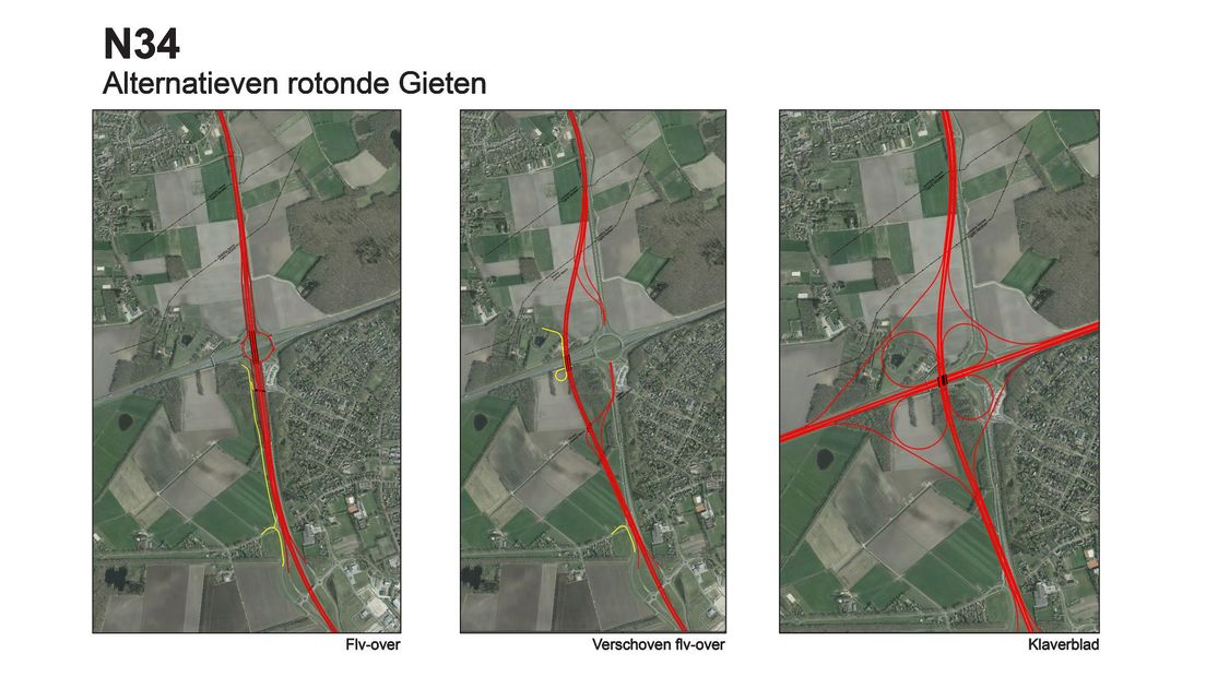 Er zijn drie oplossingen voor het N33 N34 knooppunt Gieten (Rechten: Serge Vinkenvleugel/RTV Drenthe)