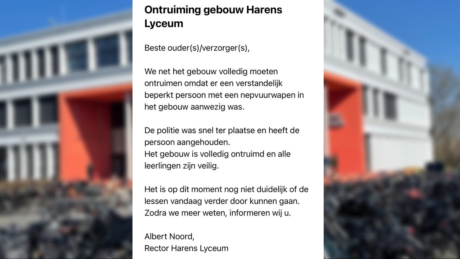 De mail aan ouders en verzorgers