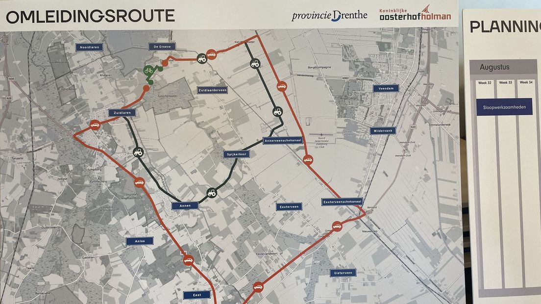 Het 'gewone' verkeer bij De Groeve zal maandenlang een flinke omleiding moeten nemen.