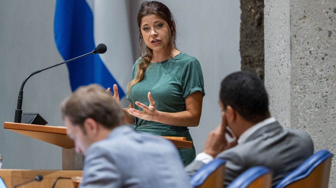 Lisa Westerveld van GroenLinks-PvdA achter het spreekgestoelte van de Tweede Kamer.