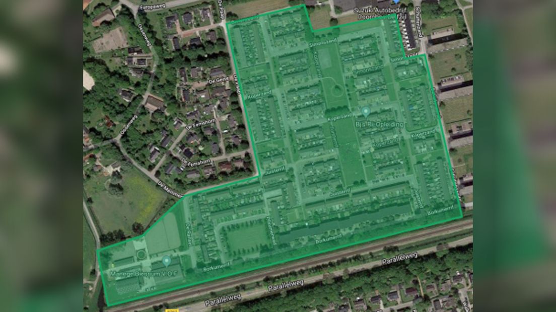 De Zandplatenbuurt Zuid in Delfzijl loop van de Europaweg tot aan de Borkumerrif