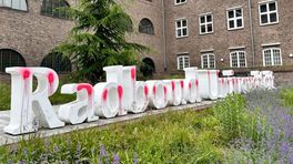 Bekladdingen op muren en logo van Radboud Universiteit