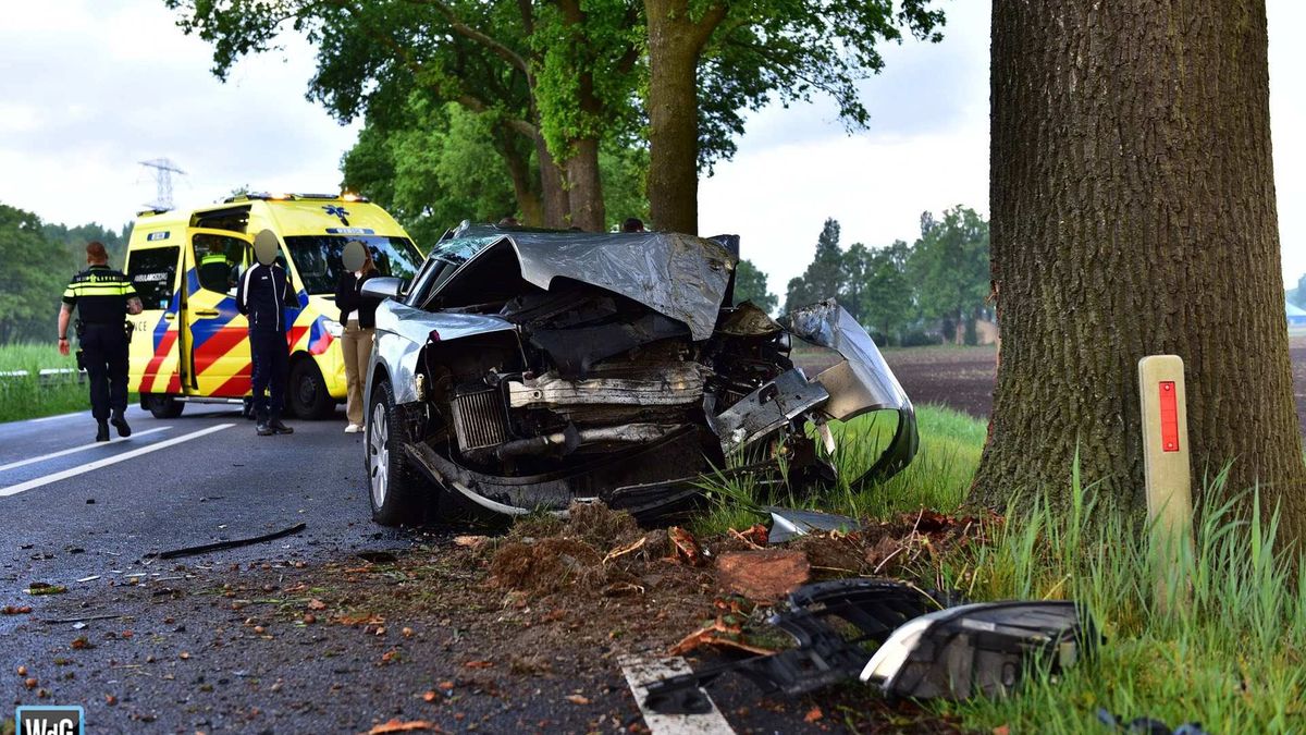 Auto botst tegen boom op Venloseweg in Ospel
