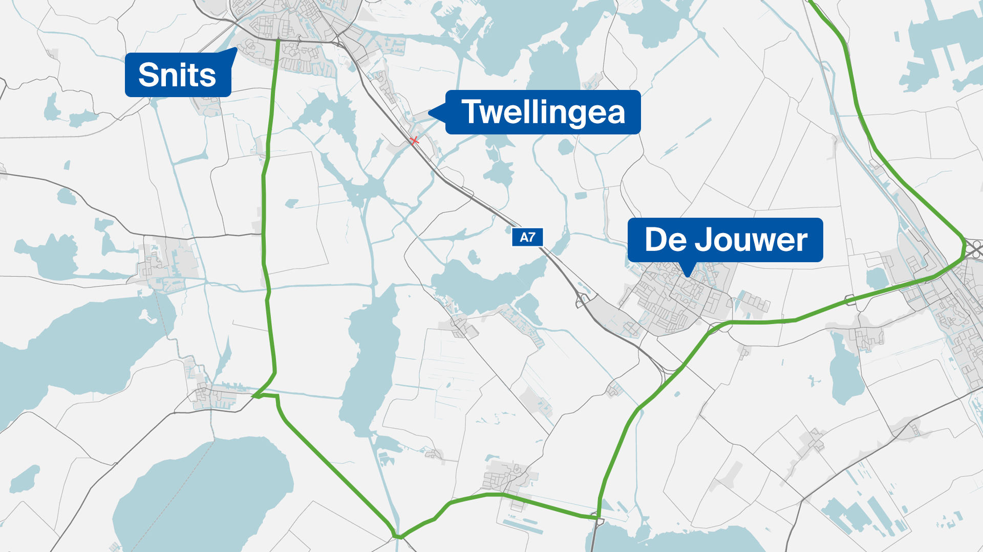 De huidige situatie: autoverkeer kan door de tunnel in de A7, maar zwaar verkeer moet omrijden