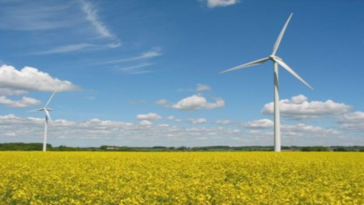 Avond over wonen naast windmolens