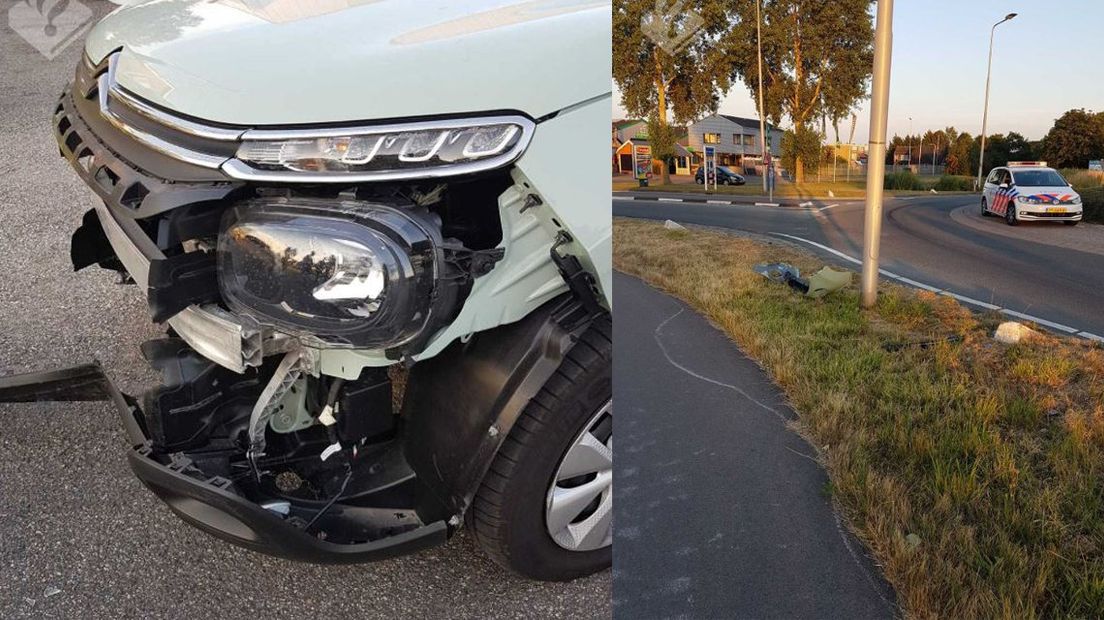 De automobilist reed schade op twee rotondes in Nieuwkoop