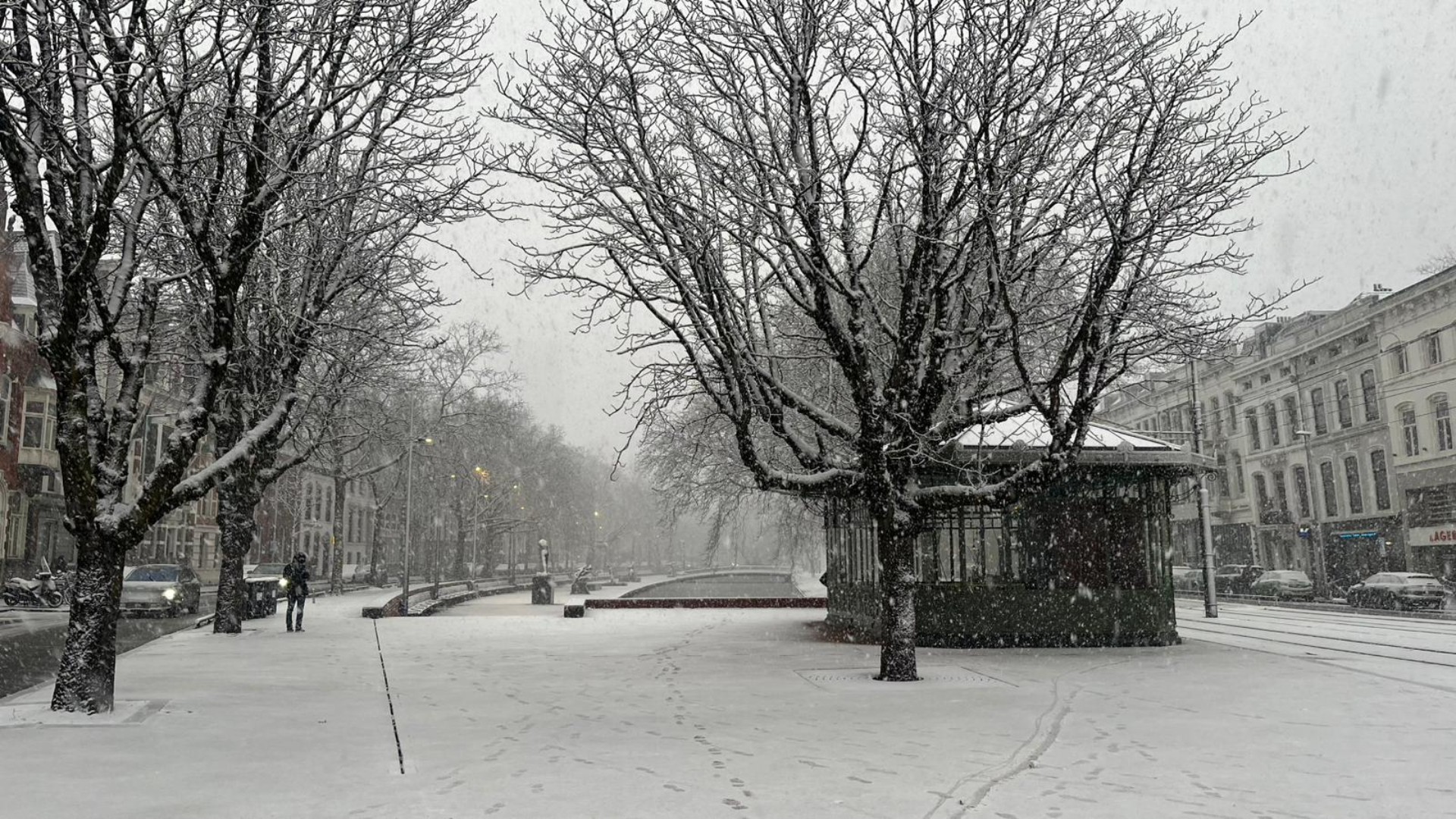 Het besneeuwde centrum van Rotterdam.