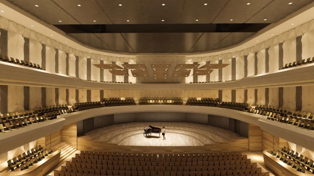 De concertzaal van het nieuwe cultuurcomplex in Den Haag. | Afbeelding: Cadanz/Jo Coenen Architects & Urbanists en NOAHH