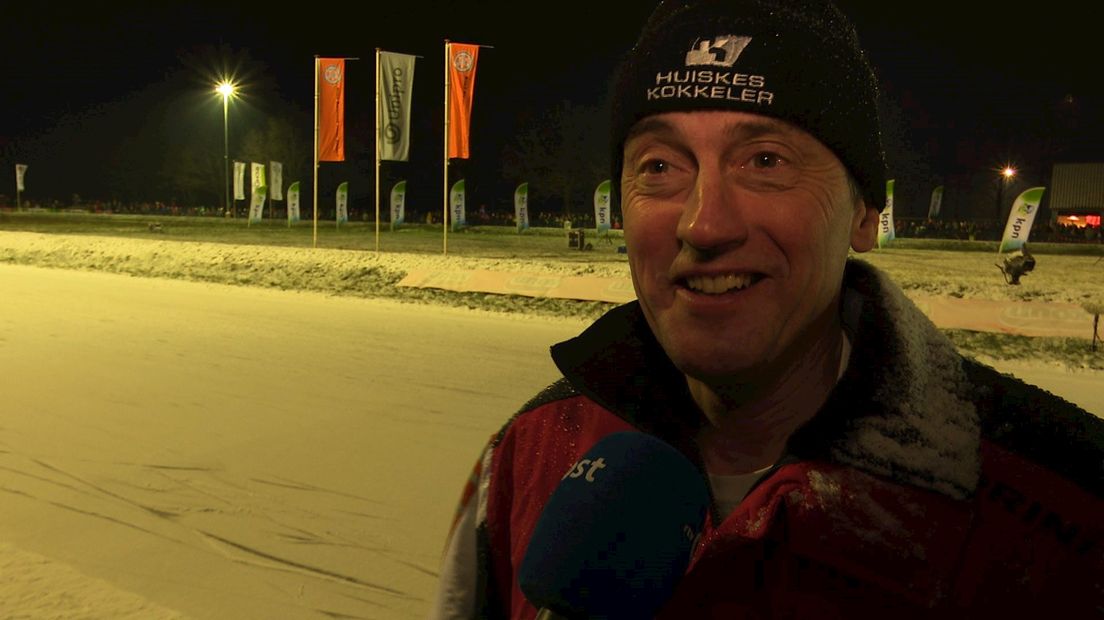 Een trotse organisator Jaap in 't Veld op het natuurijs in Haaksbergen