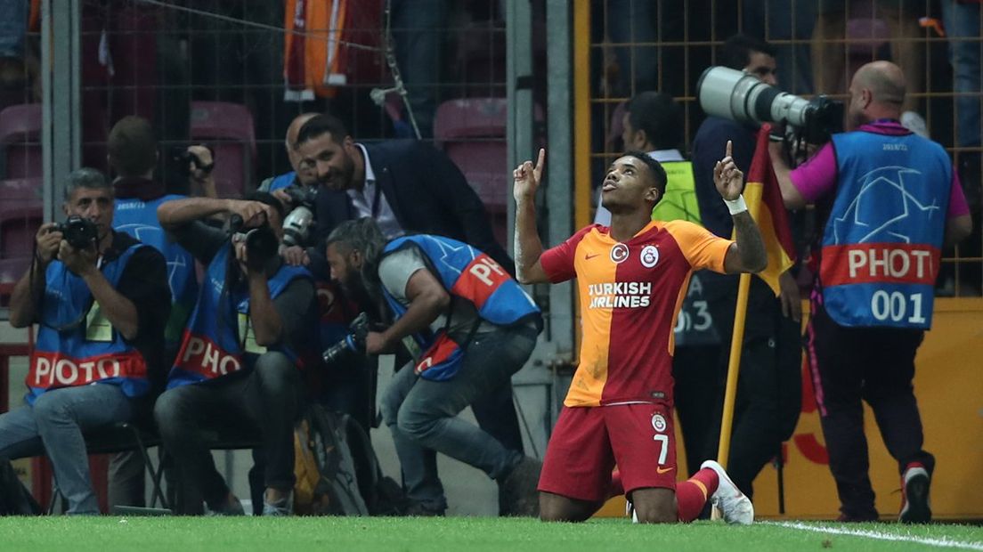 Garry Mendes Rodrigues viert zijn goal voor Galatasaray tegen Lokomotiv Moskou.