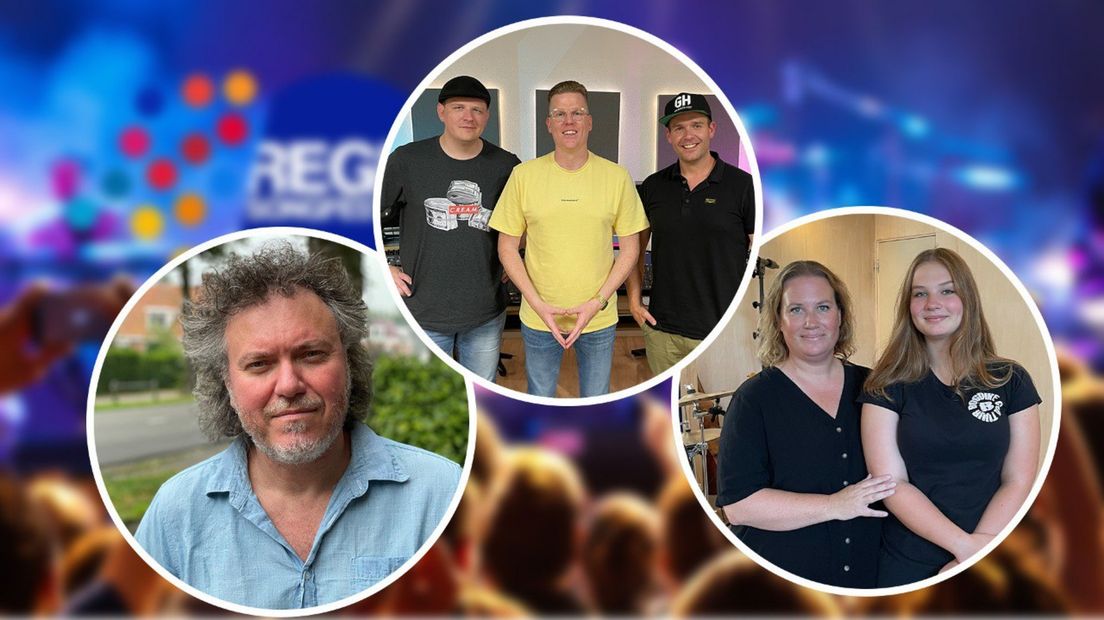 De drie acts die een gooi doen naar een plekje in het Regio Songfestival. V.l.n.r. Jan Henk de Groot, Wat Aans! en Irene en Suze Wilkens