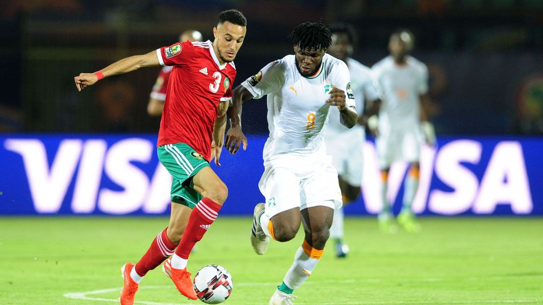 Juni 2019: Noussair Mazraoui tijdens Marokko - Ivoorkust in de Afrika Cup