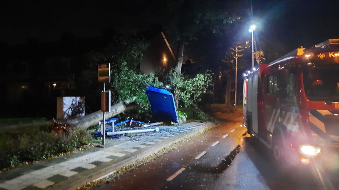 In Krimpen aan de Lek viel een boom op een bushokje