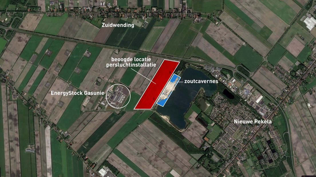 De beoogde persluchtlocaties aan de Zuidwending