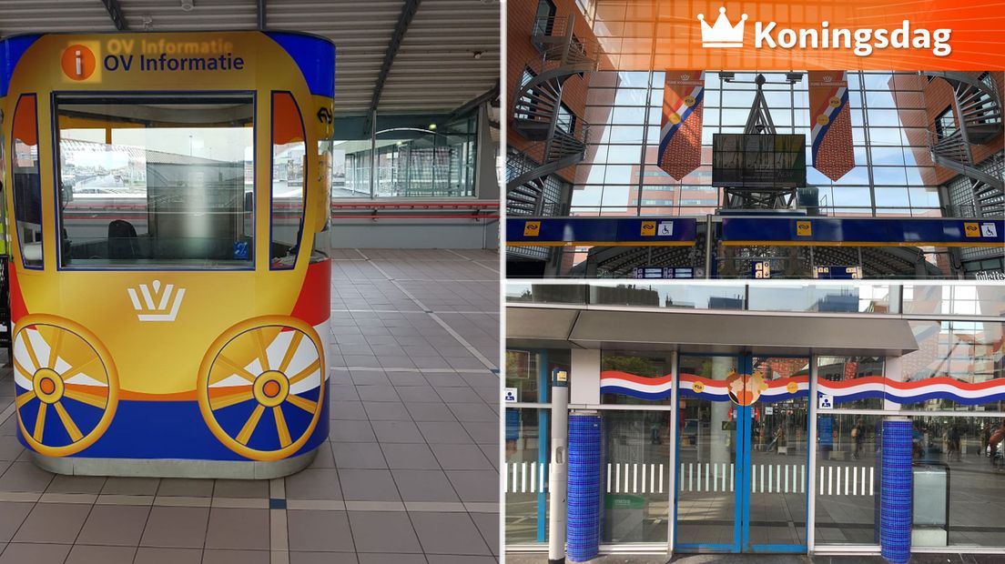 Versierd treinstation Amersfoort is klaar voor Koningsdag