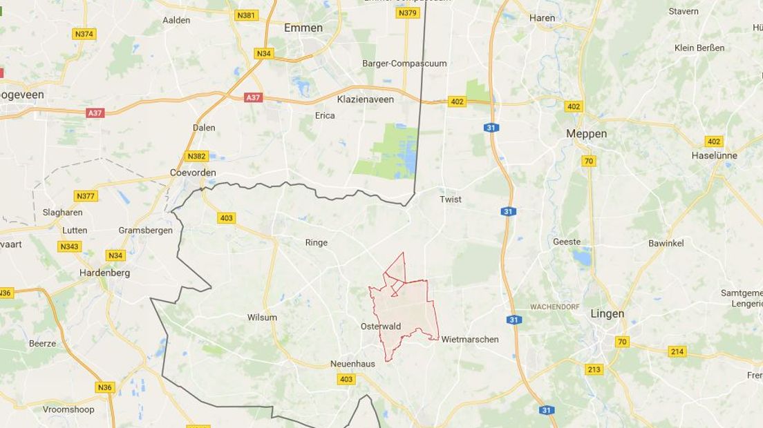 Het Duitse Osterwald ligt ongeveer 30 kilometer van Coevorden (Rechten: Google Maps)