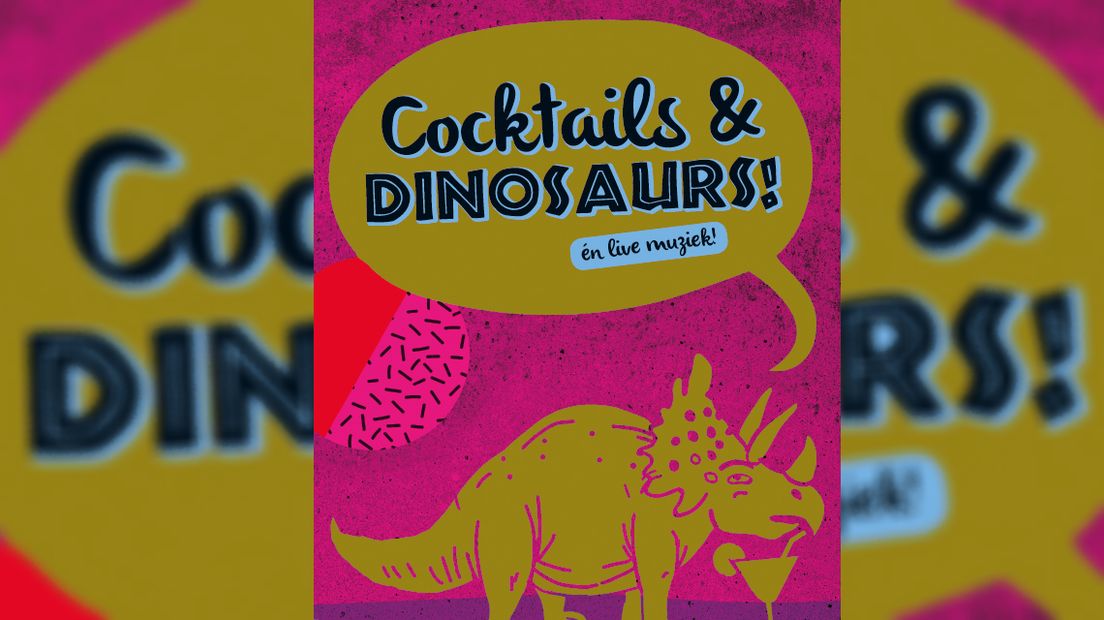 Een flyer voor Cocktails&Dinosaurs.