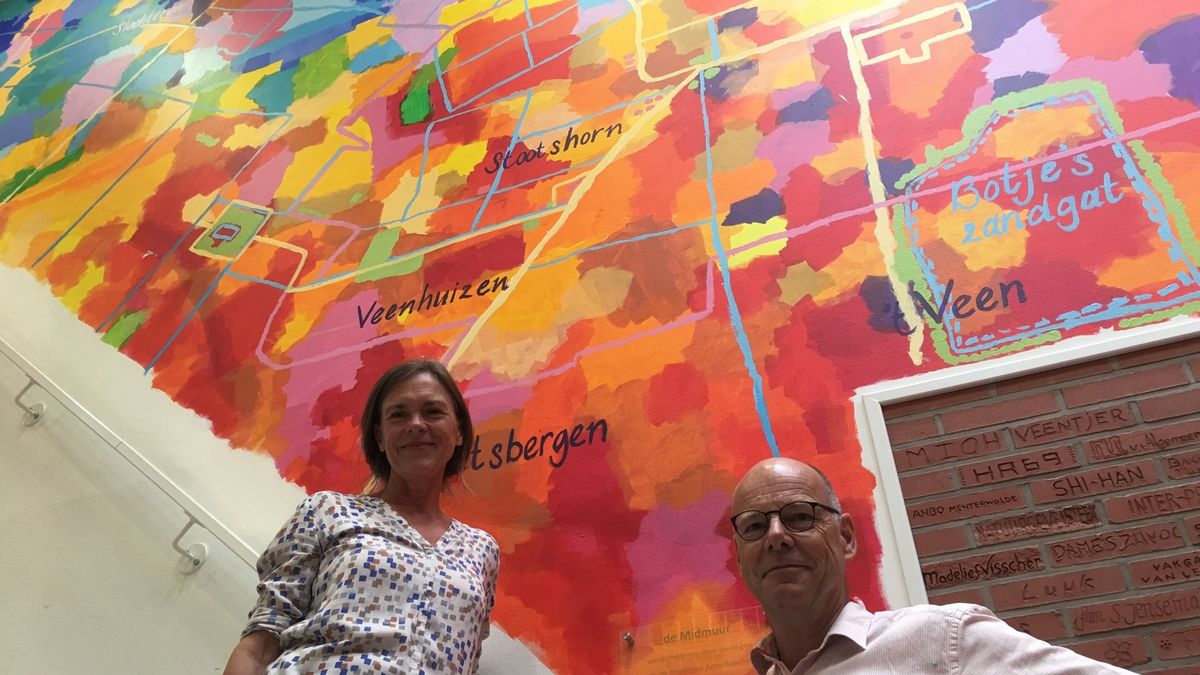 Leerlingen leven zich uit op witte muur MFC Noordbroek