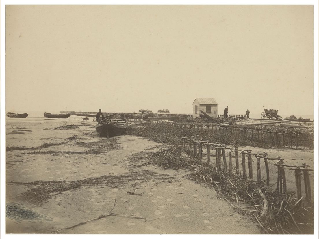 Werkzaamheden tijdens de aanleg van de Nieuwe Waterweg (ca. 1866)