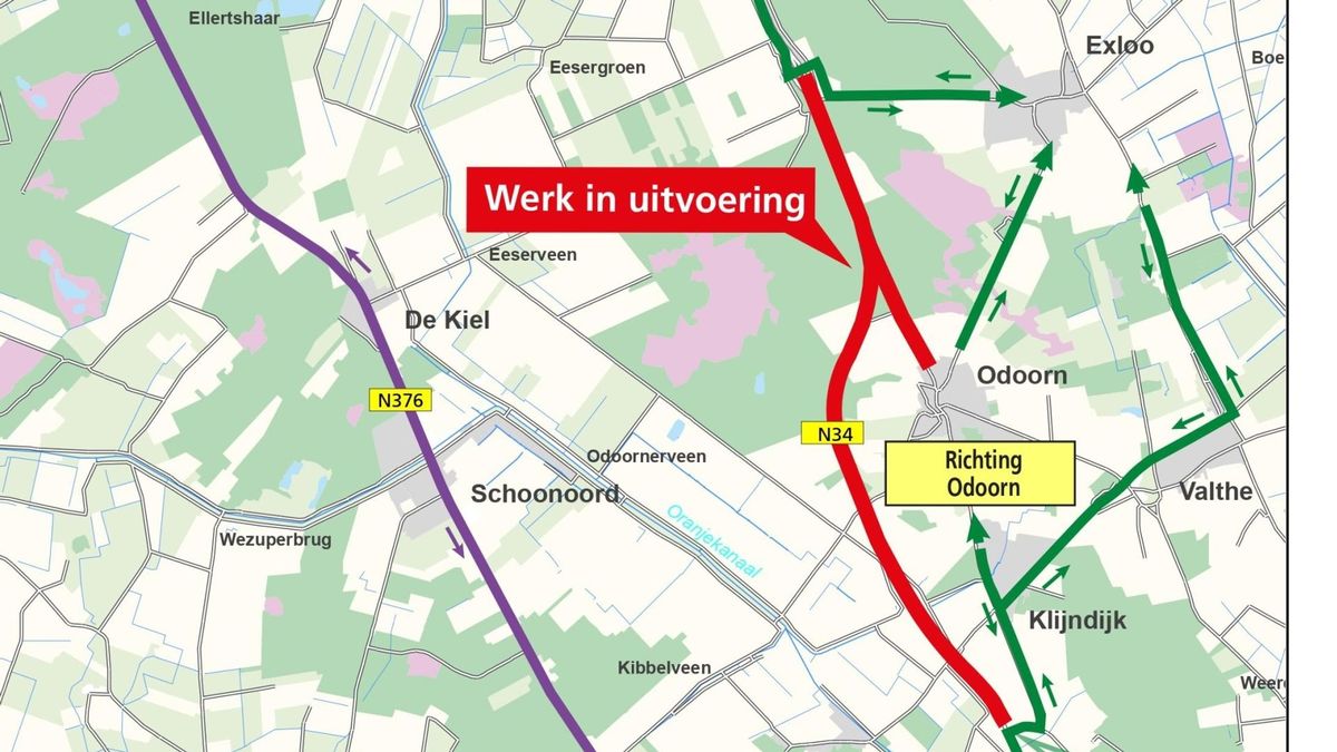 N34 komend weekend dicht tussen Exloo en Emmen-Noord
