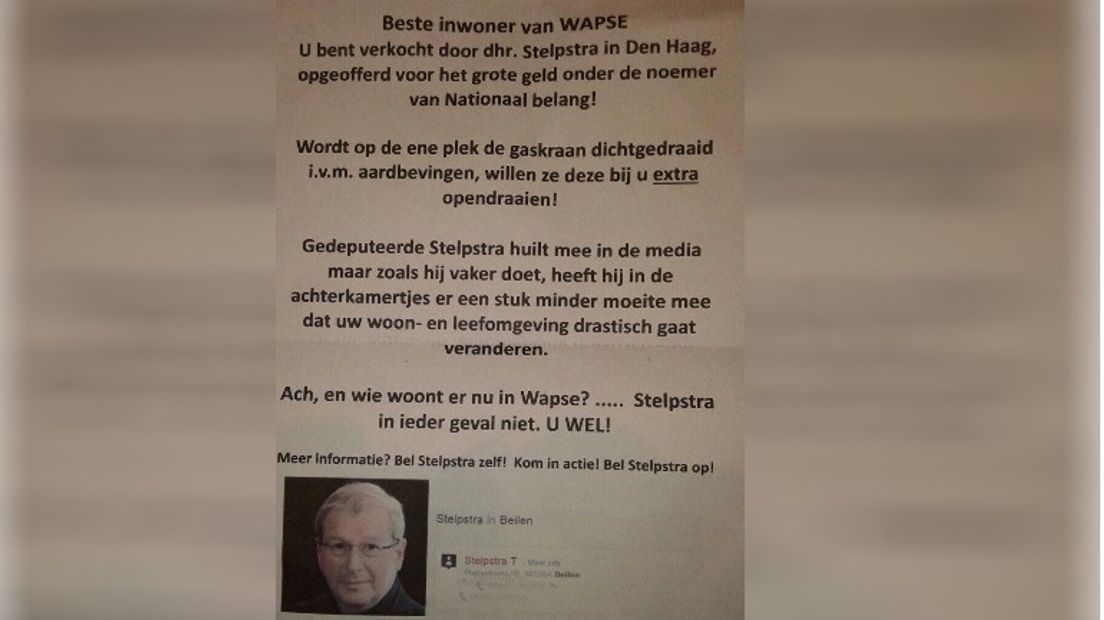 Het pamflet dat in Wapse is uitgedeeld (Rechten: RTV Drenthe)