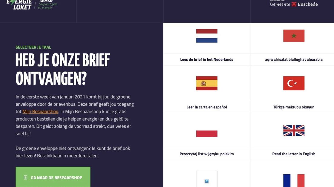 Energiebesparingswebsite gelieerd aan de gemeente Enschede