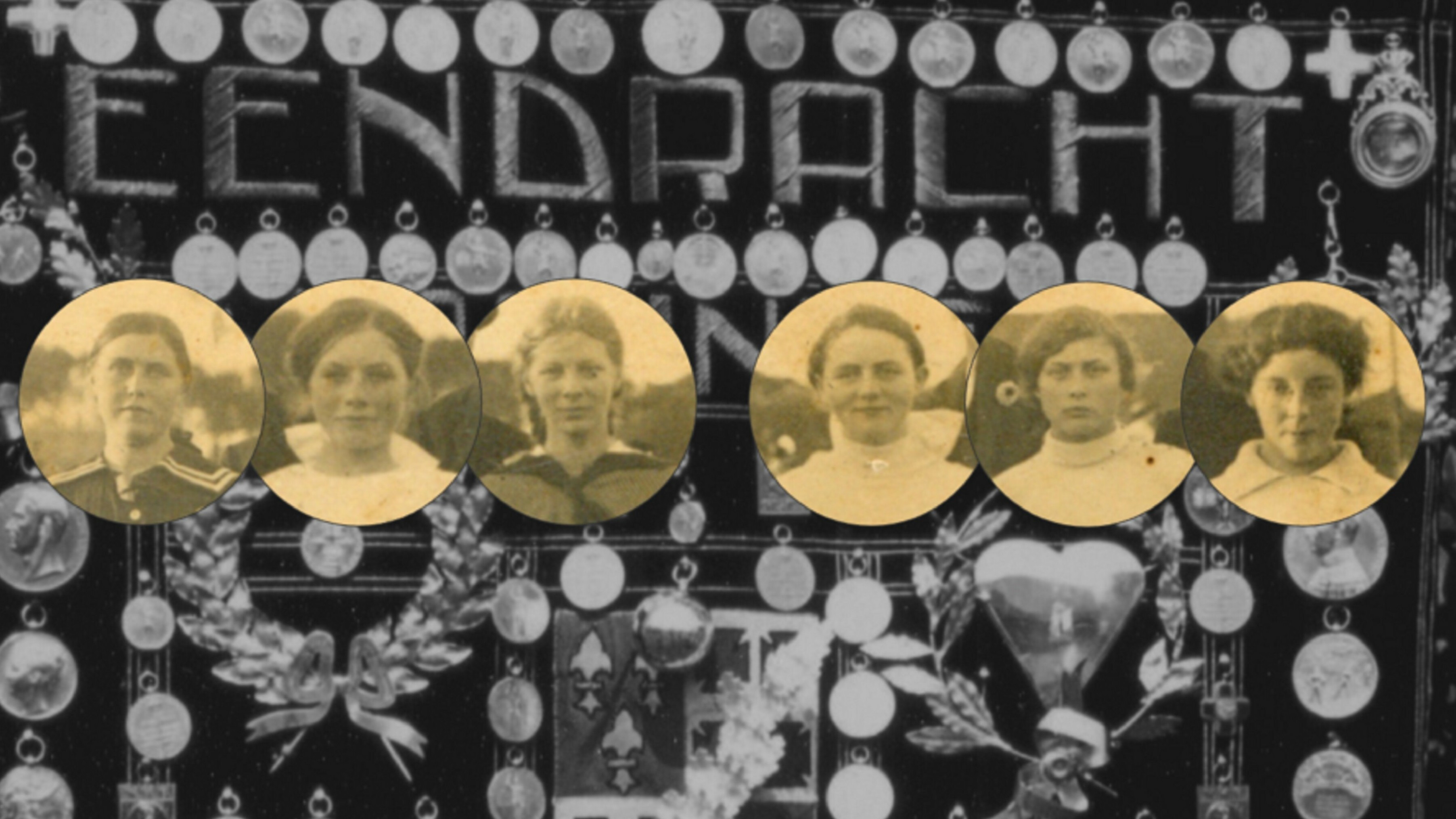 De pioniers van het dameskaatsen: Rinske de Zee (1900-1984), Eke Blanksma (1900-1988), Ina Schurer (1901-1951), Koosje Boersma (1896-1988), Itske Bangma (1899-1987) en Geertje Weiland (1896-1974)