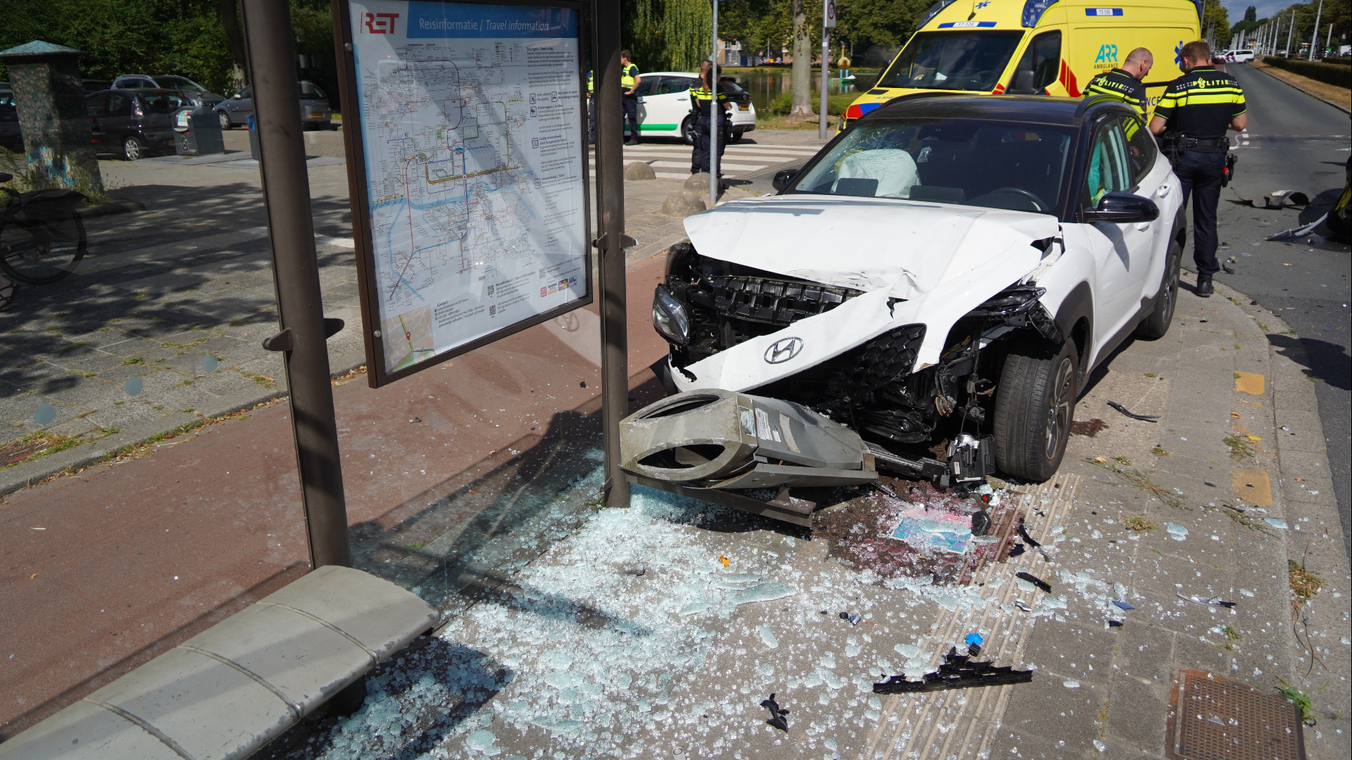 Grote ravage nadat auto bushokje ramt.