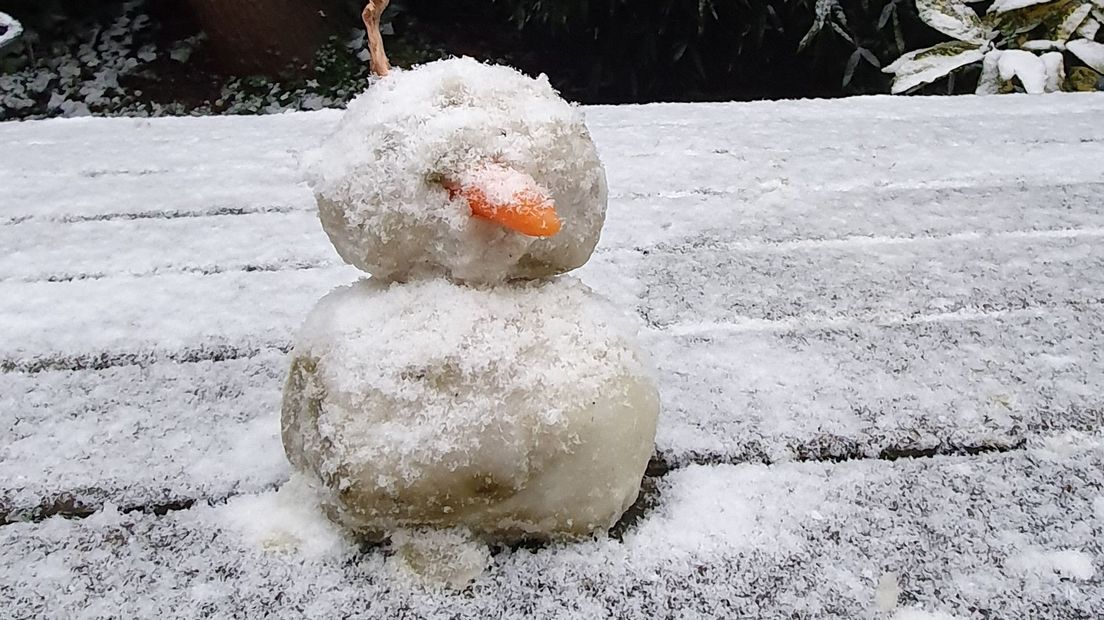 Een mini-sneeuwpop in Den Haag