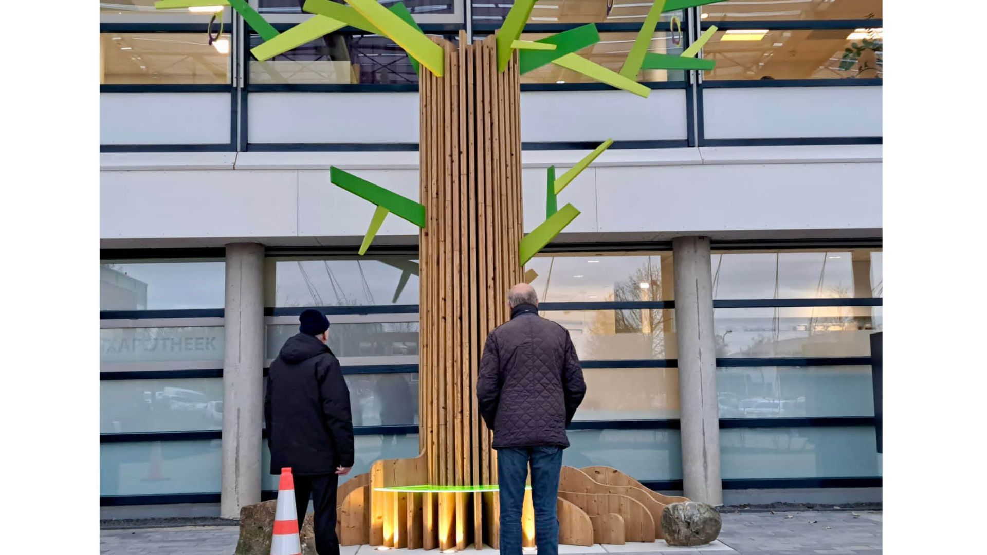 De kunstboom bij de entree van Streekziekenhuis Koningin Beatrix.