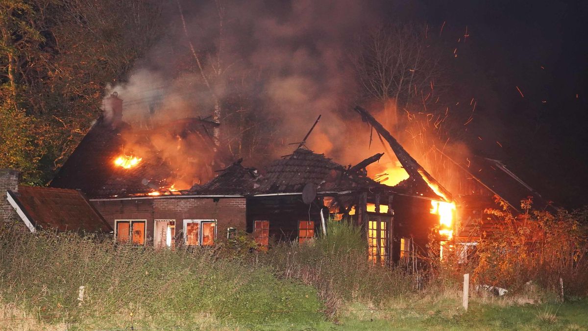 Vlammen slaan uit dak van gebouw in Wilhelminaoord