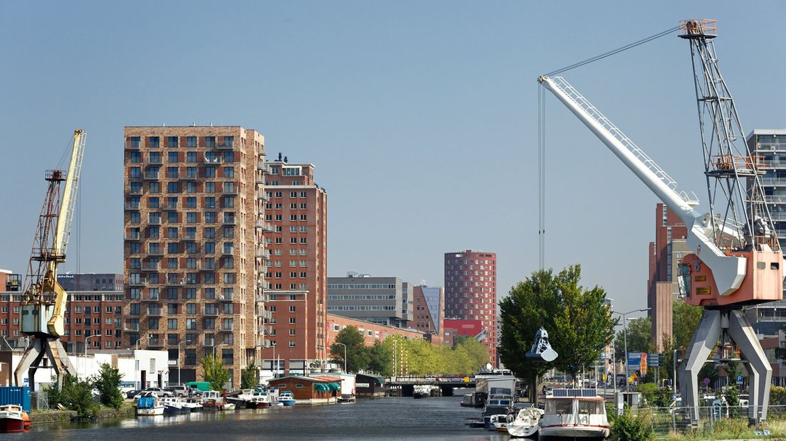 De kranen op de oude plek in de Laakhavens.