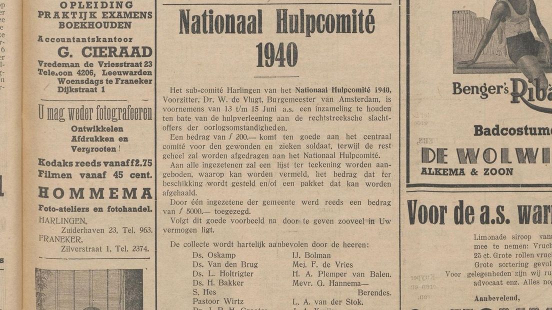 Sally Hes helle yn 1940 jild op foar slachtoffers fan de oarloch