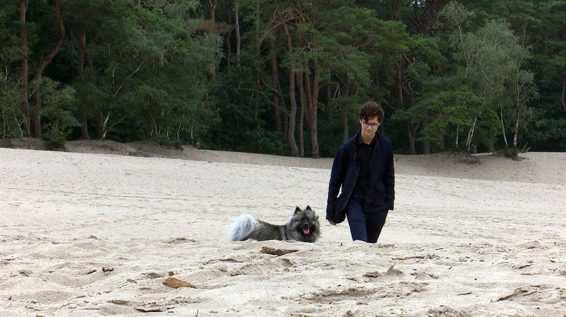 Dennis in de Soestduinen aan de wandel met hond Jip