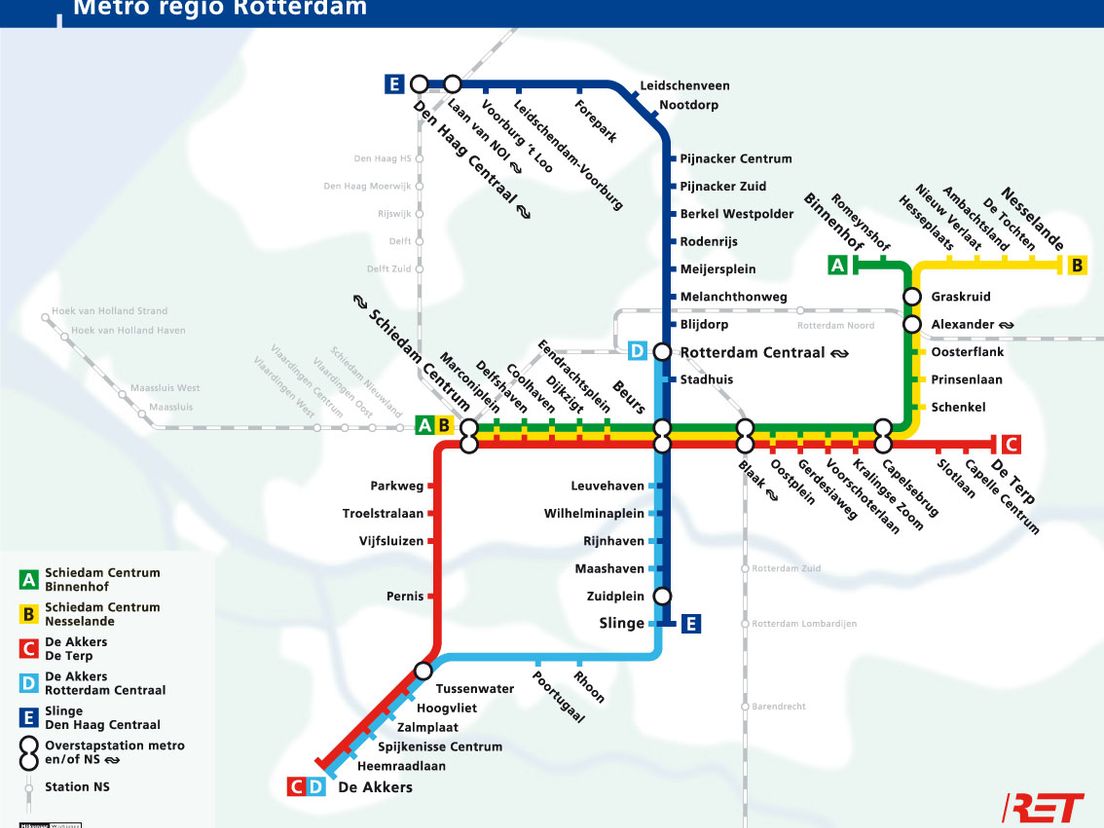 Het metronet van Rotterdam