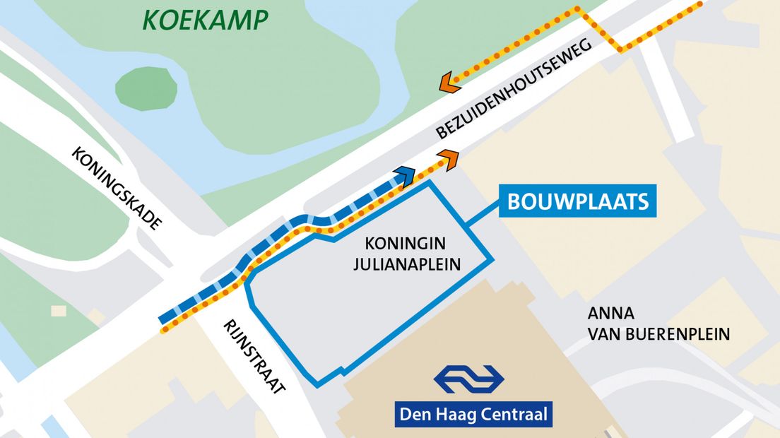 Omleidingen bouw woontorens Den Haag Centraal