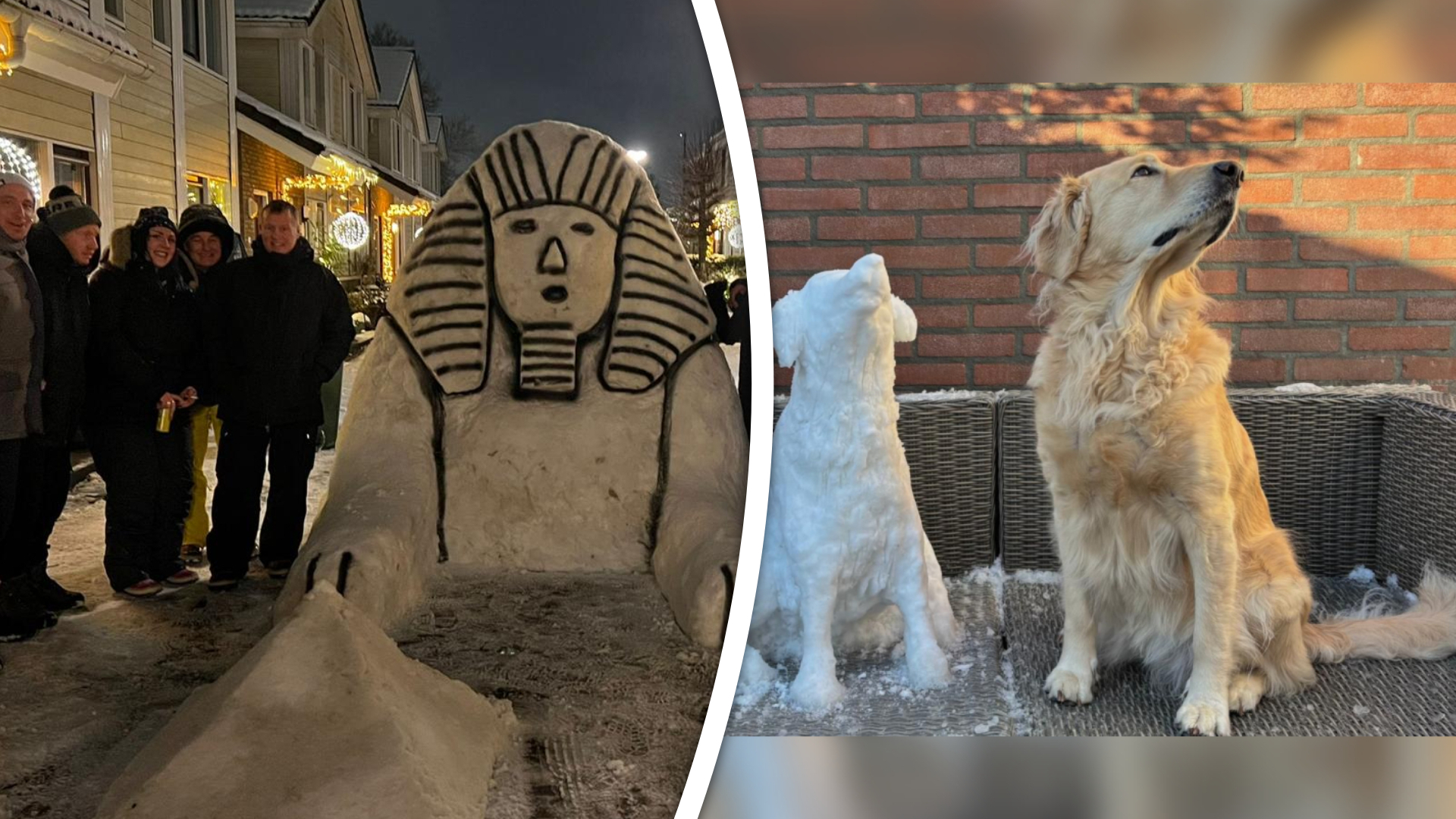 Een sfinx en een sneeuwhond: dit zijn een paar van de mooiste sneeuwcreaties van de afgelopen dagen!
