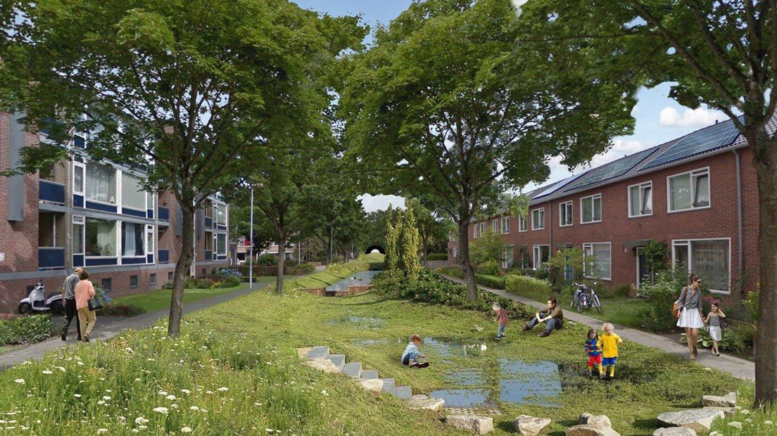 Een artist impression van hoe de straat in Selwerd eruit moet komen te zien
