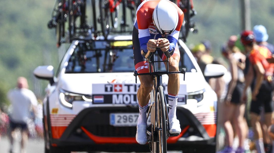 Bauke Mollema tijdens de tijdrit in de Tour de France