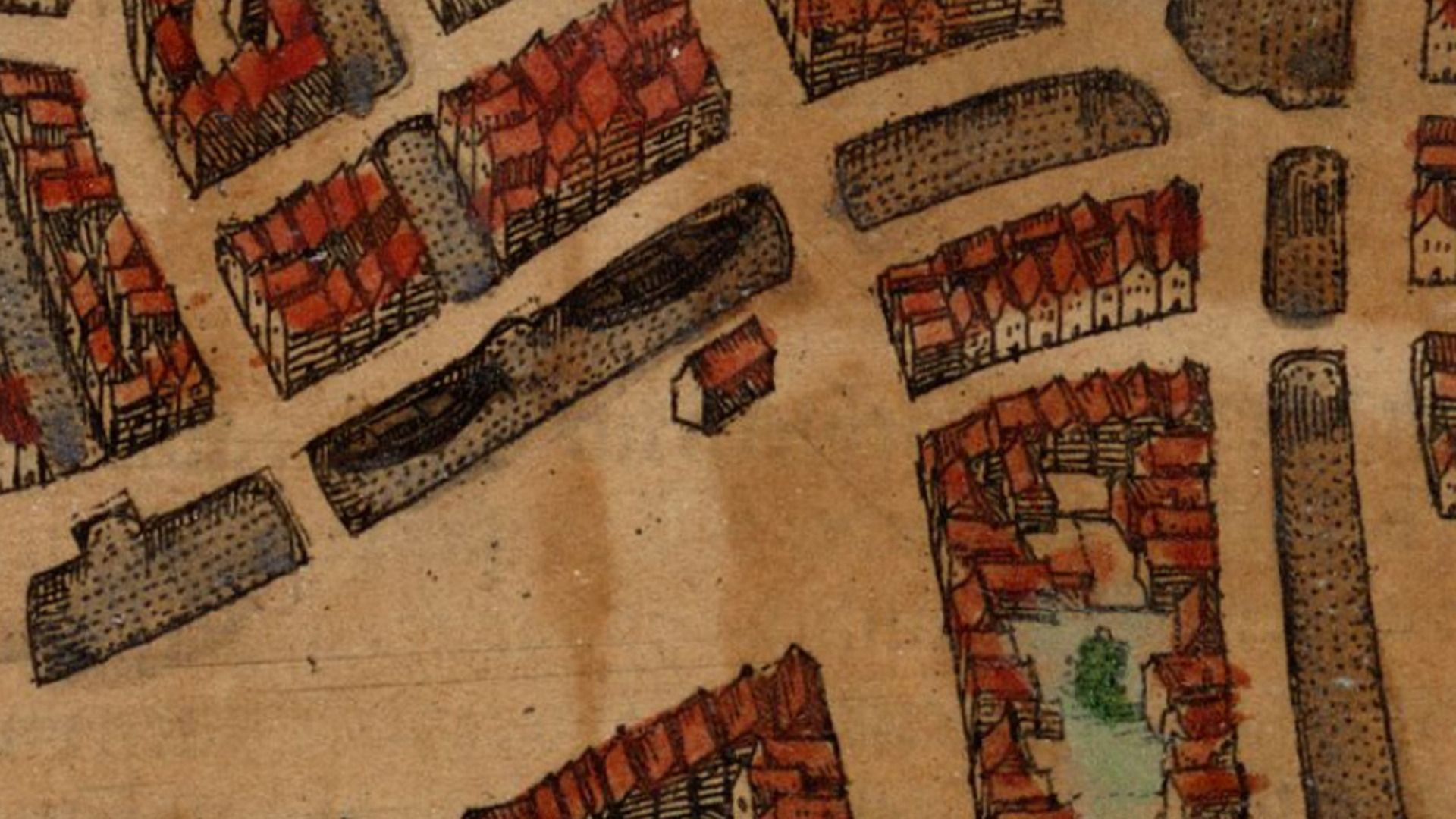 De waag op een kaart uit 1580 van Frans Hogenberg en Georg Braun