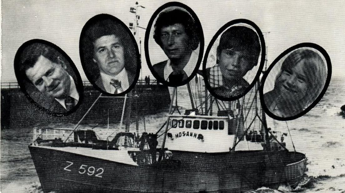De bemanning van de Hosanna Z-592 met in het midden Piet Guyt en helemaal rechts Pietje Guyt