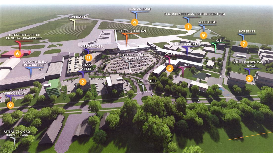 Het terrein van Groningen Airport Eelde moet er over een aantal jaren heel anders uit zien (Rechten: Groningen Airport Eelde)