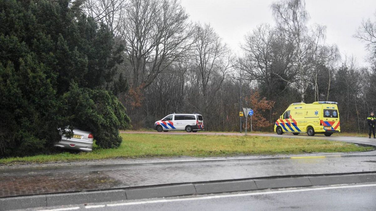 Auto duikt de bosjes in bij de N380 in Oudeschoot