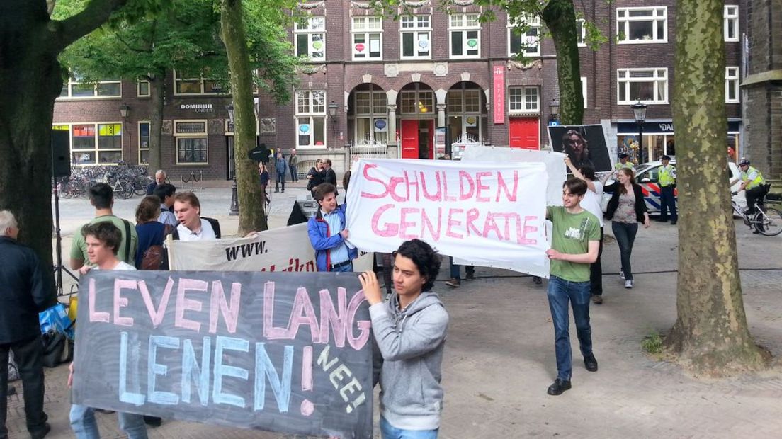 Demonstratie in Utrecht tegen de invoering van het leenstelsel, juni 2014.