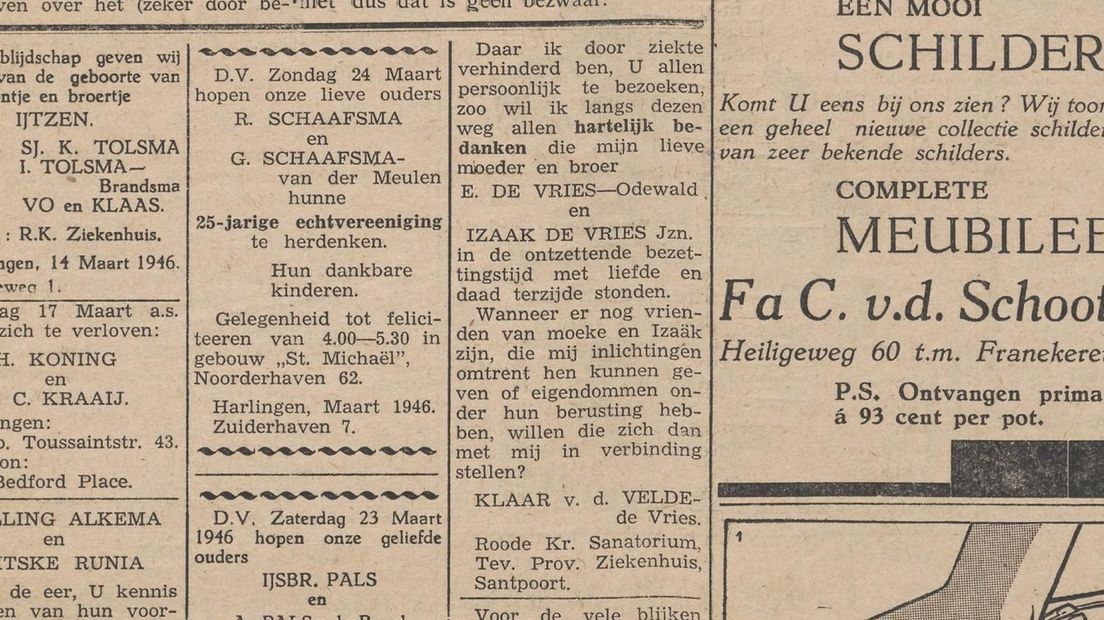 Yn 1946 frege zus Klara om ynformaasje en guod fan har 'moeke' en broer
