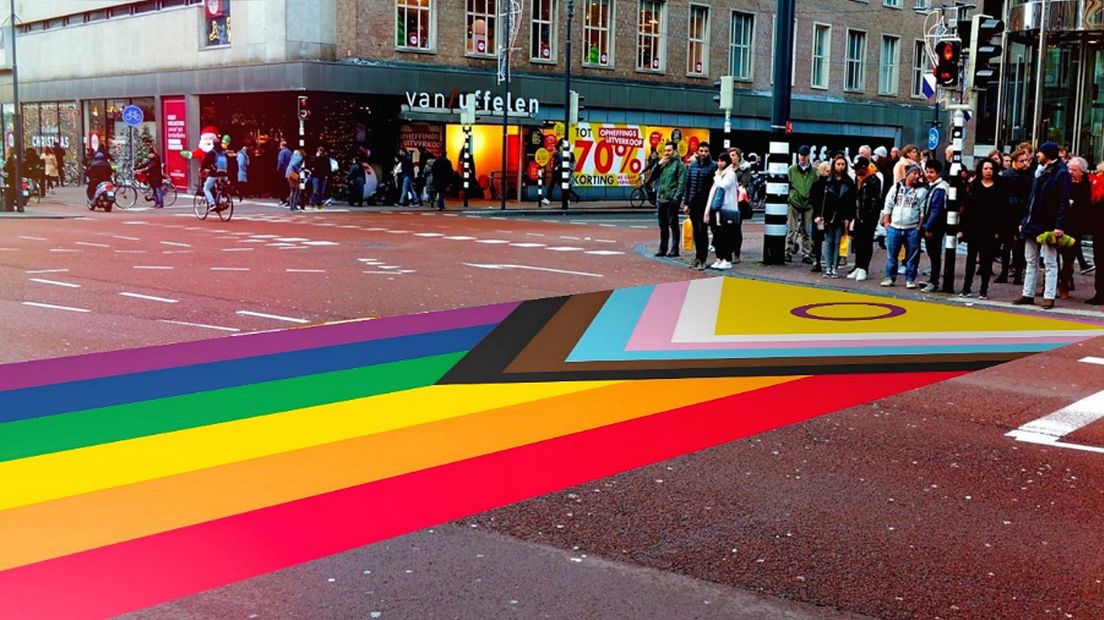 Een impressie van het nieuwe regenboogzebrapad