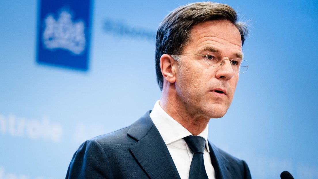 Premier Rutte tijdens een eerdere persconferentie over de coronacrisis