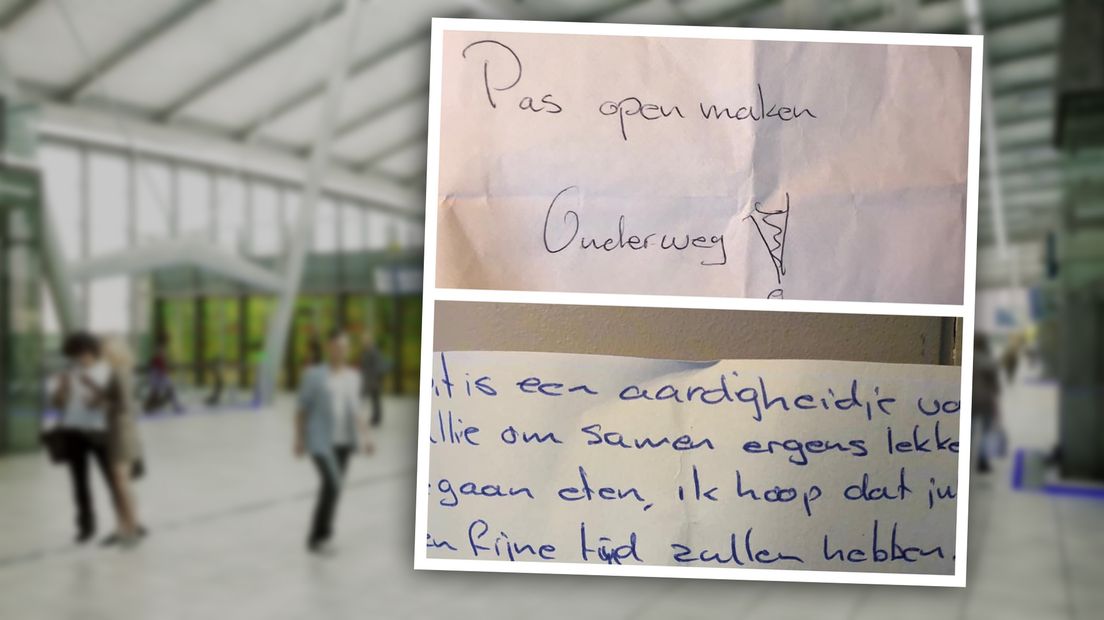 In een ongeadresseerde envelop op de vloer van station Utrecht Centraal zit naast een mysterieuze brief ook een flink geldbedrag.
