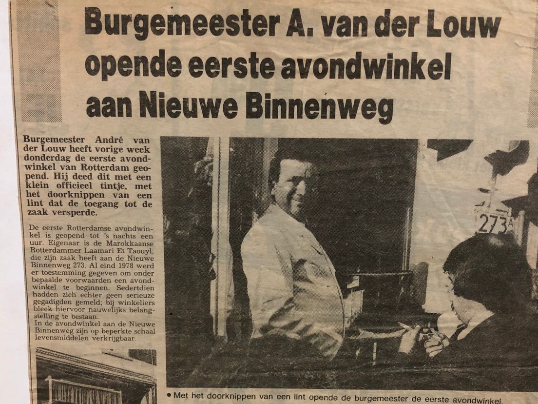 Krantenartikel uit 1981 over de opening van Et Taouyt's avondwinkel