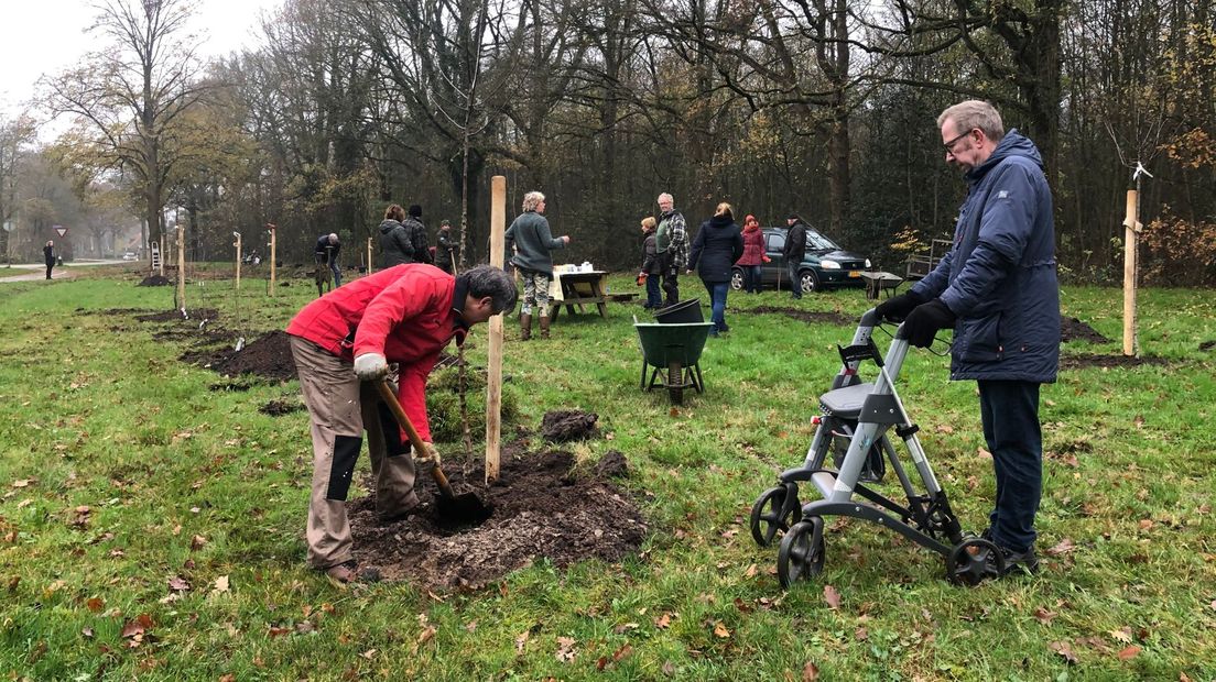 Sipke Wiersma kijkt toe hoe het bos wordt aangeplant